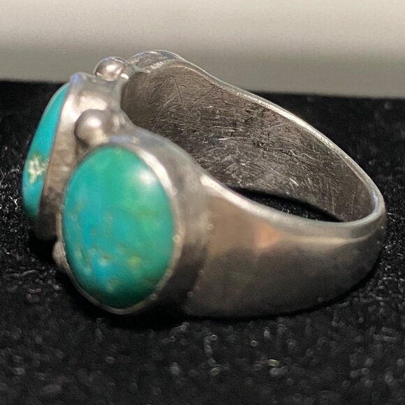 Ring Green Turquoise Size 6.5 Possibly Native Pawn Unmarked Vintage Jewelry Ster - Picture 6 of 8